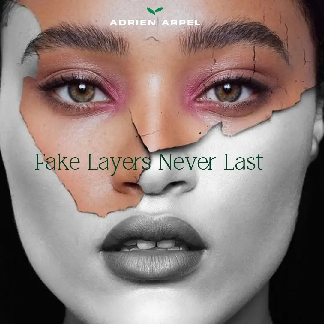 Adrien Arpel campaign portrait with the line Fake Layers Never Last