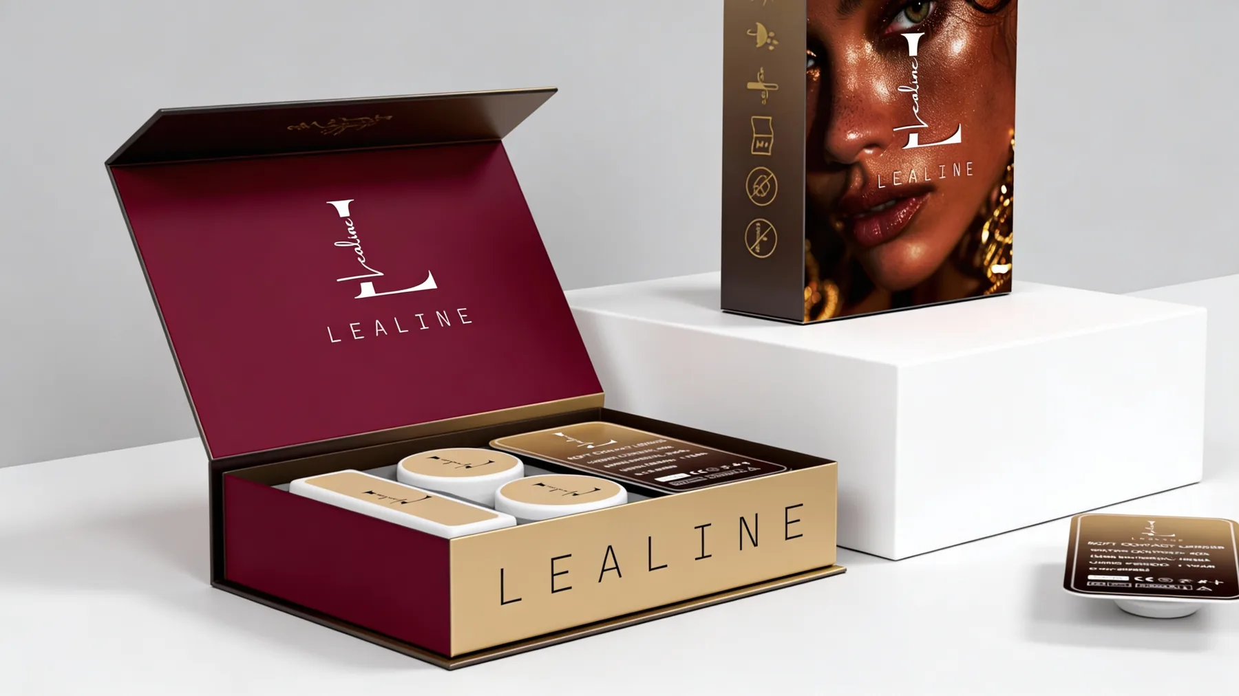 Open LeaLine box with lens pots and a portrait carton